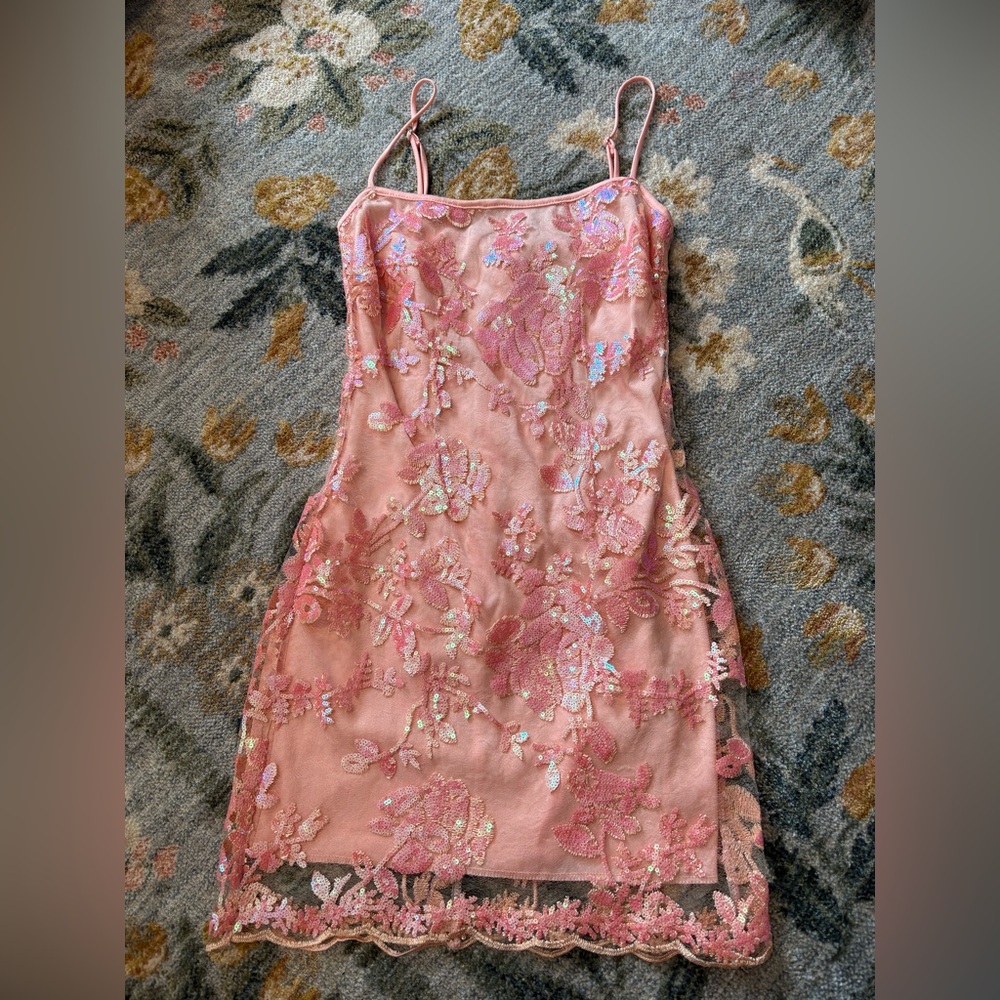 Pink Embroidered Slip Dress - Elegant Floral Lace